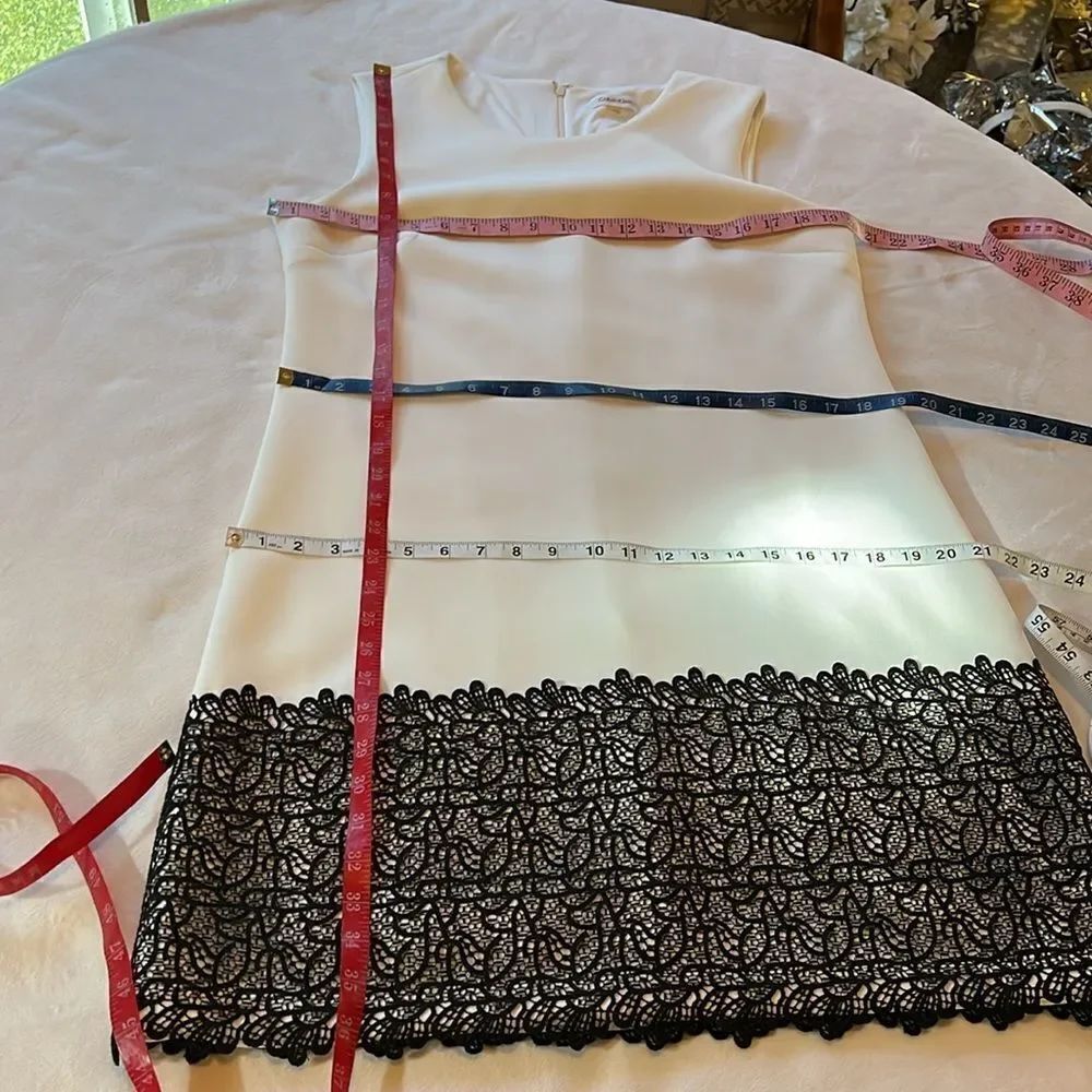 Calvin Klein White & Black Sleeveless Dress Scoop Neck Lace Accent Sz 12 Stretch - Picture 11 of 11